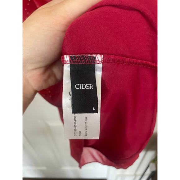 Cider Sparkle Red Mini Dress Square Neck Sheer Sleeves L - Picture 6 of 7